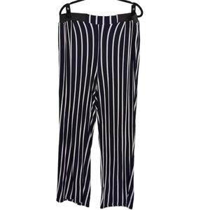 ASHLEY STEWART Womens Plus 26/28 Navy Blue White Striped Dress Pants Wide Leg
